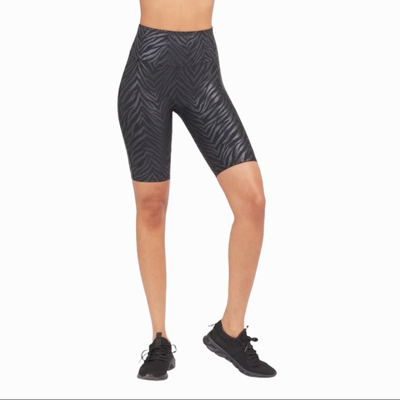 Spanx Faux Leather Bike Short in Metallic Zebra - Picture 2 of 6